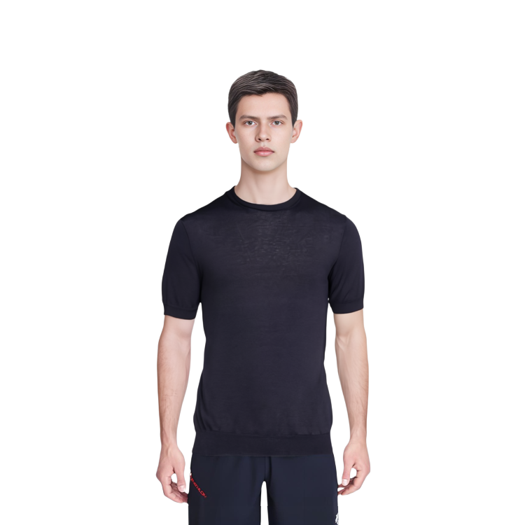 Shop ジョルジオ アルマーニ SS22 ソリッドカラー クルーネック 半袖 セーター メンズ ブルー 3HSM38SM63ZUBWF