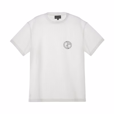 Giorgio Armani Armani SS23 White Mesh Short Sleeve T-Shirt with Logo Embroidery. 3RSM90-SJFJZ-U13Q