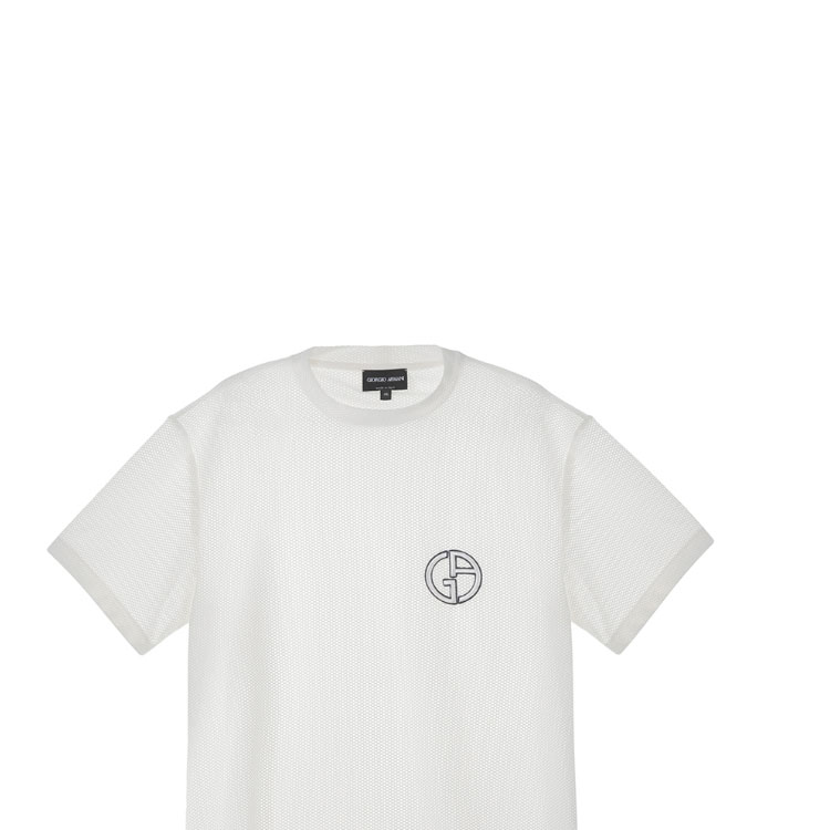 Sizing 乔治阿玛尼 Armani SS23 白色网眼短袖刺绣标志T恤 3RSM90-SJFJZ-U13Q