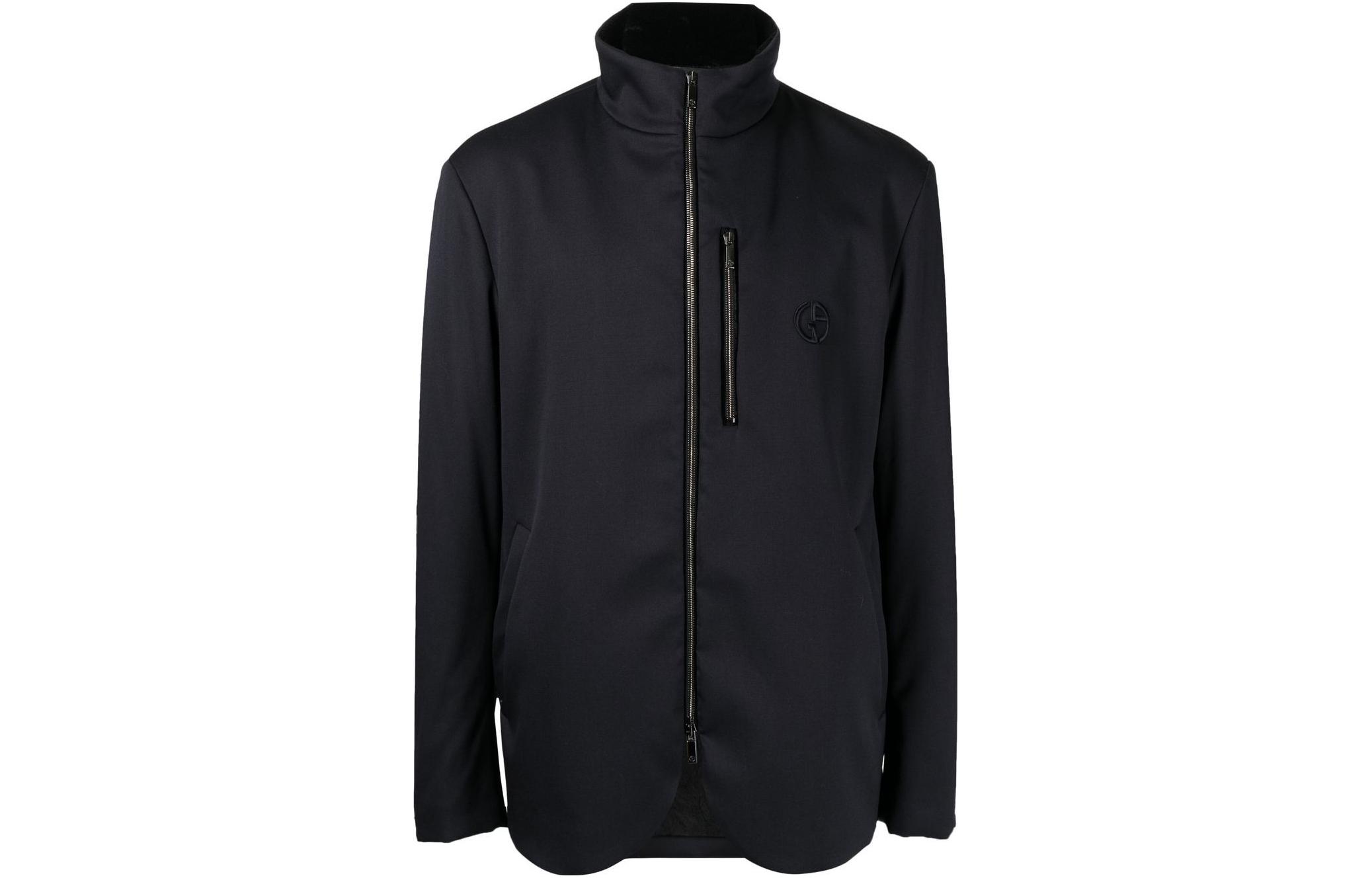 Giorgio Armani Armani SS23 Black Zip-Up Jacket with Logo Embroidery 2WGGG0UC-T03NL-UBUV