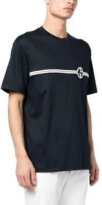 조르지오 아르마니 SS23 로고 프린트 크루넥 반팔 티셔츠 남성용 블루 3RSM6-6SJTKZ-FBWF Purchase 조르지오 아르마니 SS23 로고 프린트 크루넥 반팔 티셔츠 남성용 블루 3RSM6-6SJTKZ-FBWF