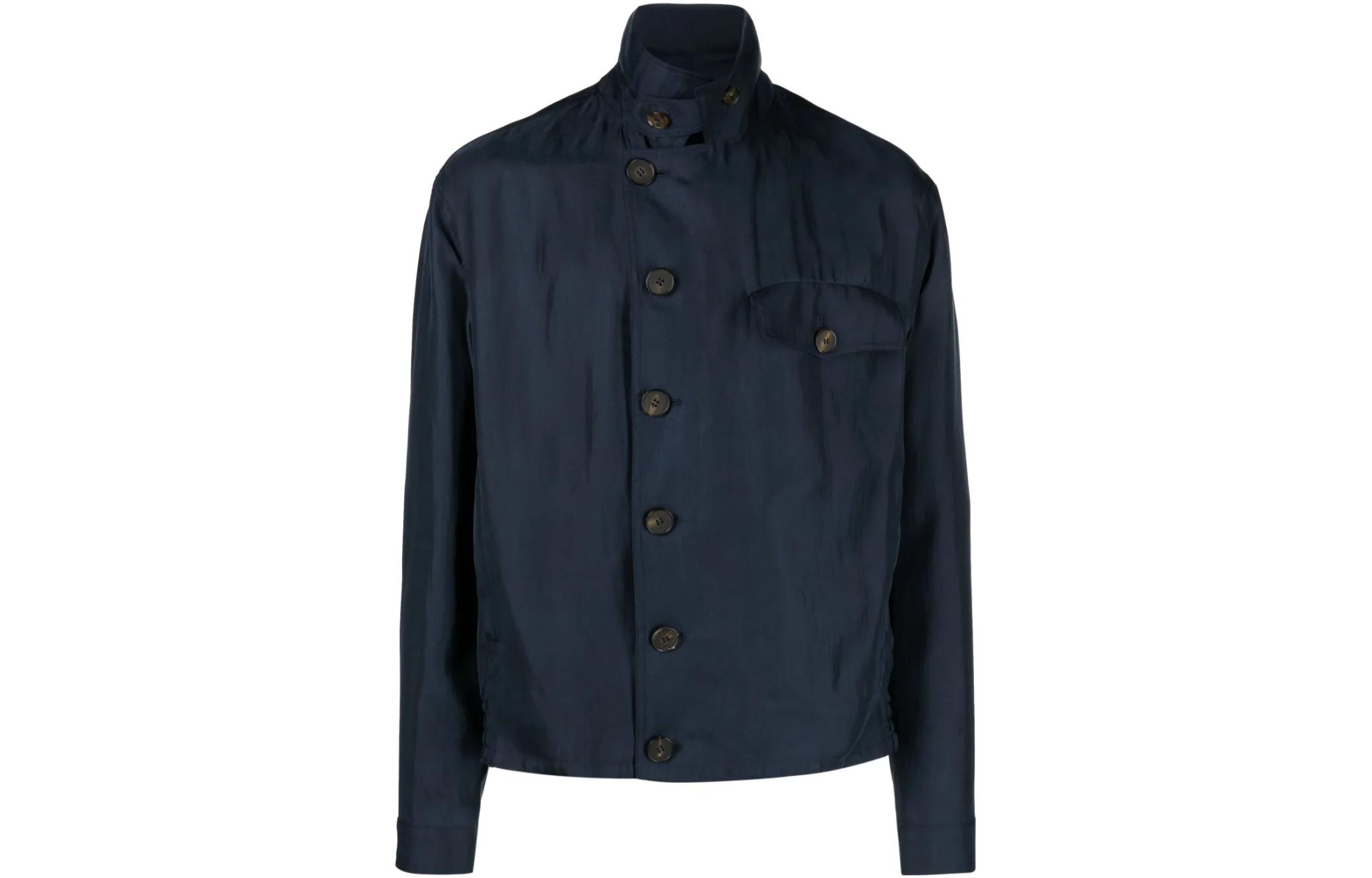 Giorgio Armani Armani SS23 Solid Single-Breasted Shirt Jacket Blue 3SGOB09I-T03ZH-UBWF