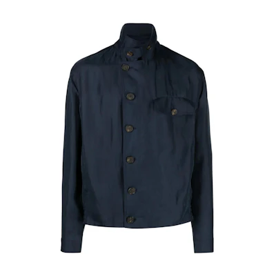 Giorgio Armani Armani SS23 Solid Single-Breasted Shirt Jacket Blue 3SGOB09I-T03ZH-UBWF