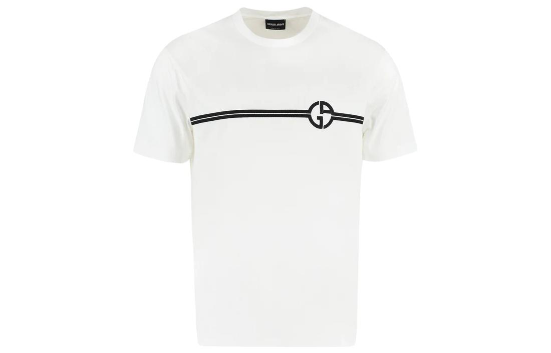 Order Giorgio Armani SS23 Kaos Crew Neck Putih dengan Logo Garis-garis. 3RSM66-SJTKZ-F090