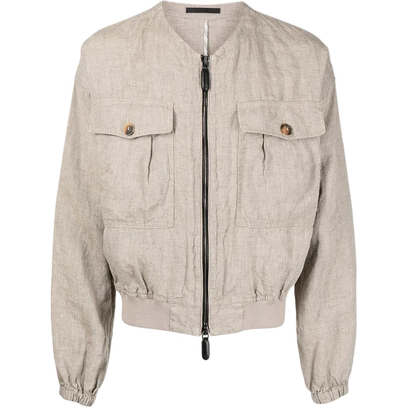 Giorgio Armani Armani SS23 White Solid Color Crewneck Long-Sleeve Pilot Jacket () 2SGOB079-T00PX-U6R2