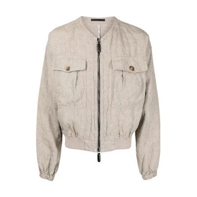 Giorgio Armani Armani SS23 White Solid Color Crewneck Long-Sleeve Pilot Jacket () 2SGOB079-T00PX-U6R2