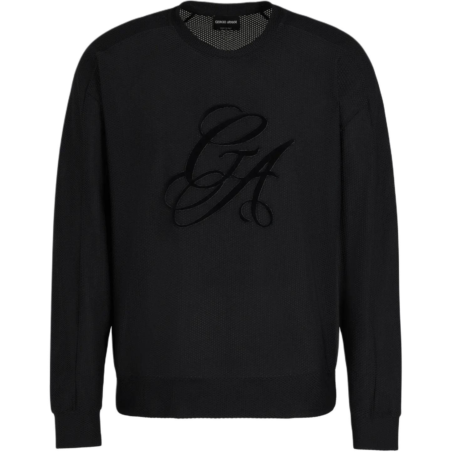 Giorgio Armani Black Crewneck Sweatshirt with Logo Patch GM000228-TE10045-UC001