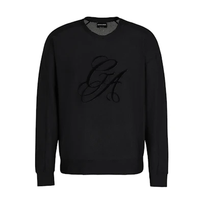 Giorgio Armani Black Crewneck Sweatshirt with Logo Patch GM000228-TE10045-UC001