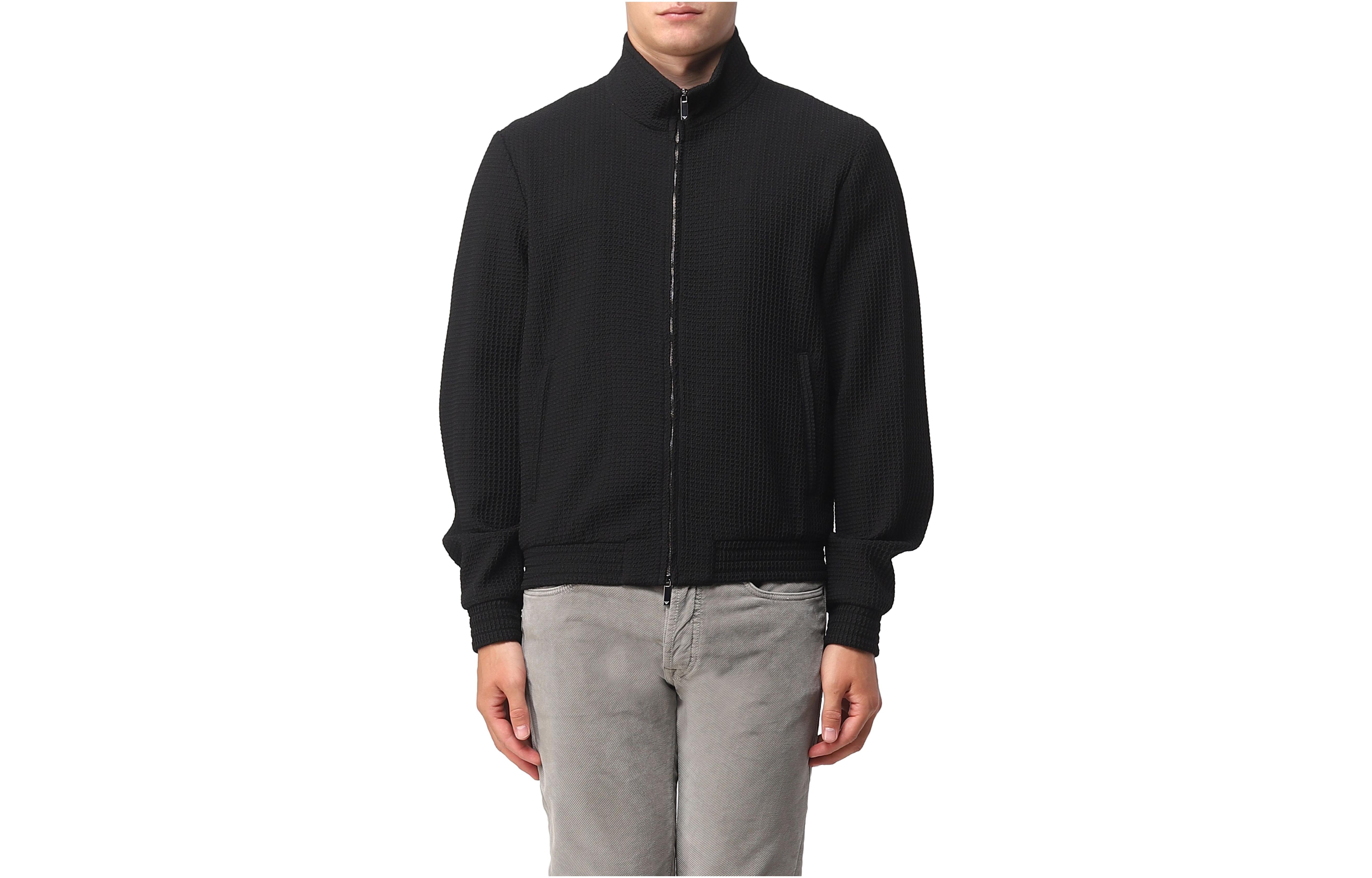 Giorgio Armani Black Solid Stand Collar Loose-Fit Long-Sleeve Jacket H41R29-E107-0999