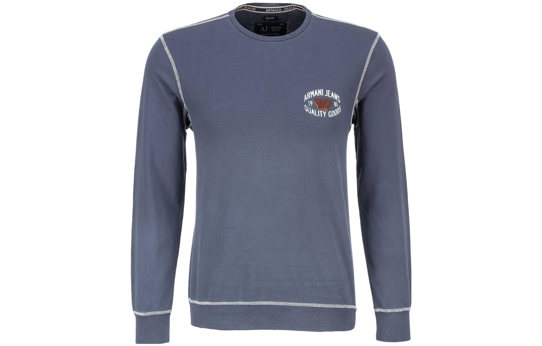 Giorgio Armani Blue Crewneck Pullover Sweatshirt with Letter Print for Men A6M95ZN-65