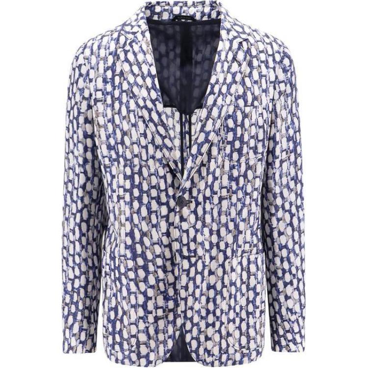 Giorgio Armani Blue Monogram Single-Breasted Long-Sleeve Jacket GM000102-TE10507-FB030