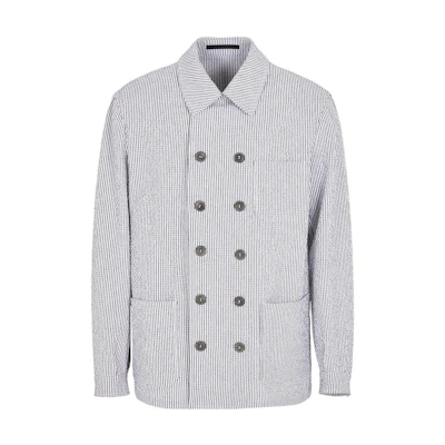 Giorgio Armani Blue Pinstripe Double-Breasted Jacket 3WGGG11I-T04BC-1FBWF