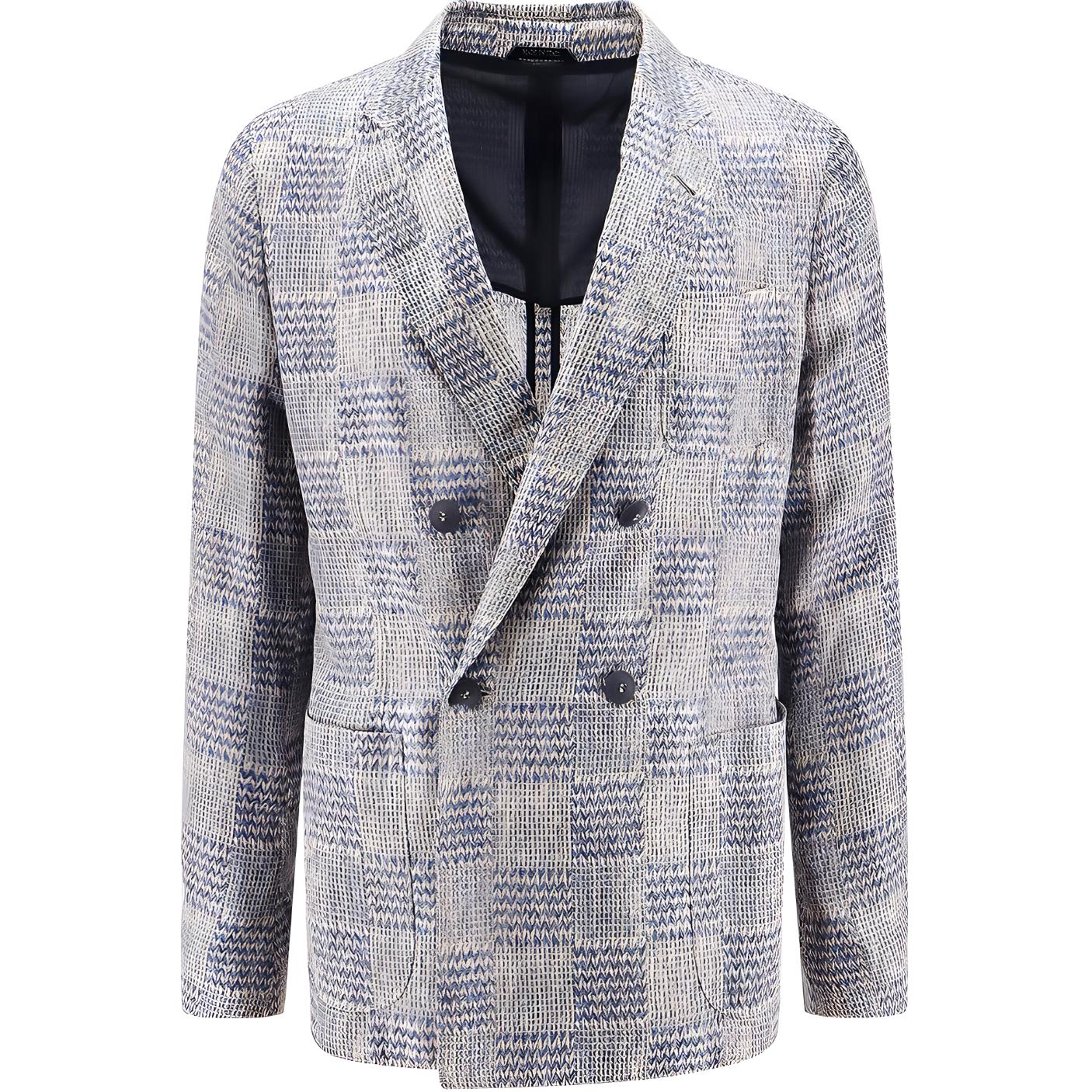 Giorgio Armani Blue Plaid Colorblock Button-Up Long Sleeve Jacket GM000101TE10506FB015