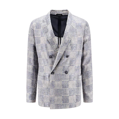 Giorgio Armani Blue Plaid Colorblock Button-Up Long Sleeve Jacket GM000101TE10506FB015