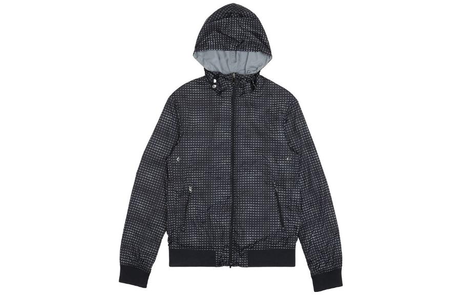 Giorgio Armani Checkered Long-Sleeve Hooded Jacket Men’s Black C6B77UJ-KH