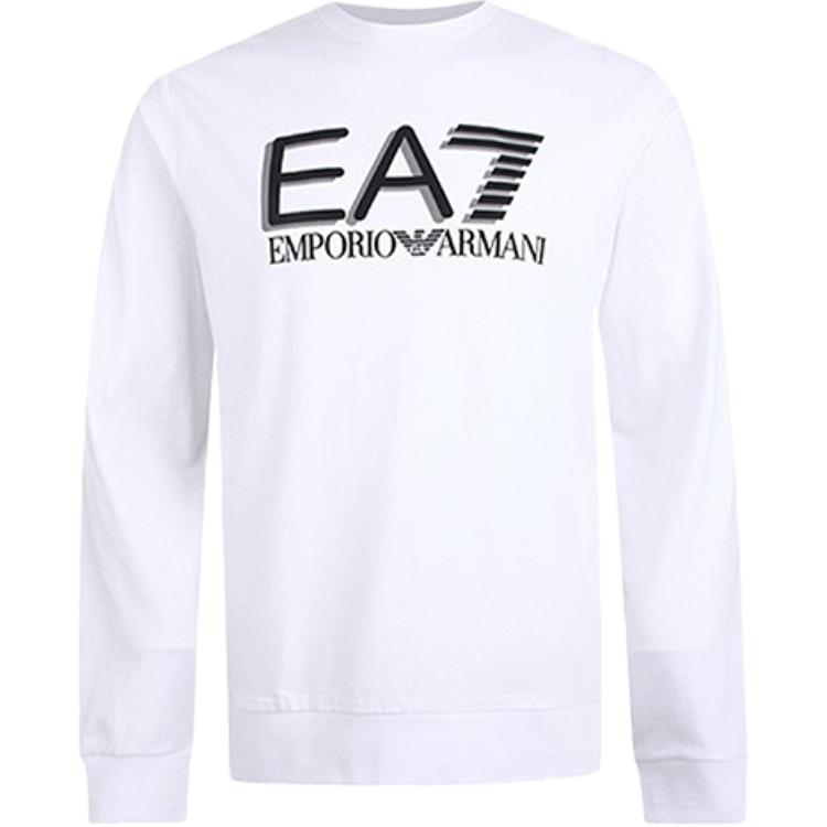 Giorgio Armani EA7 White Cotton Printed Pullover Sweatshirt 3HPMC3-PJ7BZ-01100