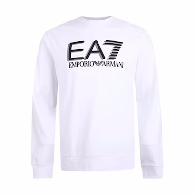 Giorgio Armani EA7 White Cotton Printed Pullover Sweatshirt 3HPMC3-PJ7BZ-01100