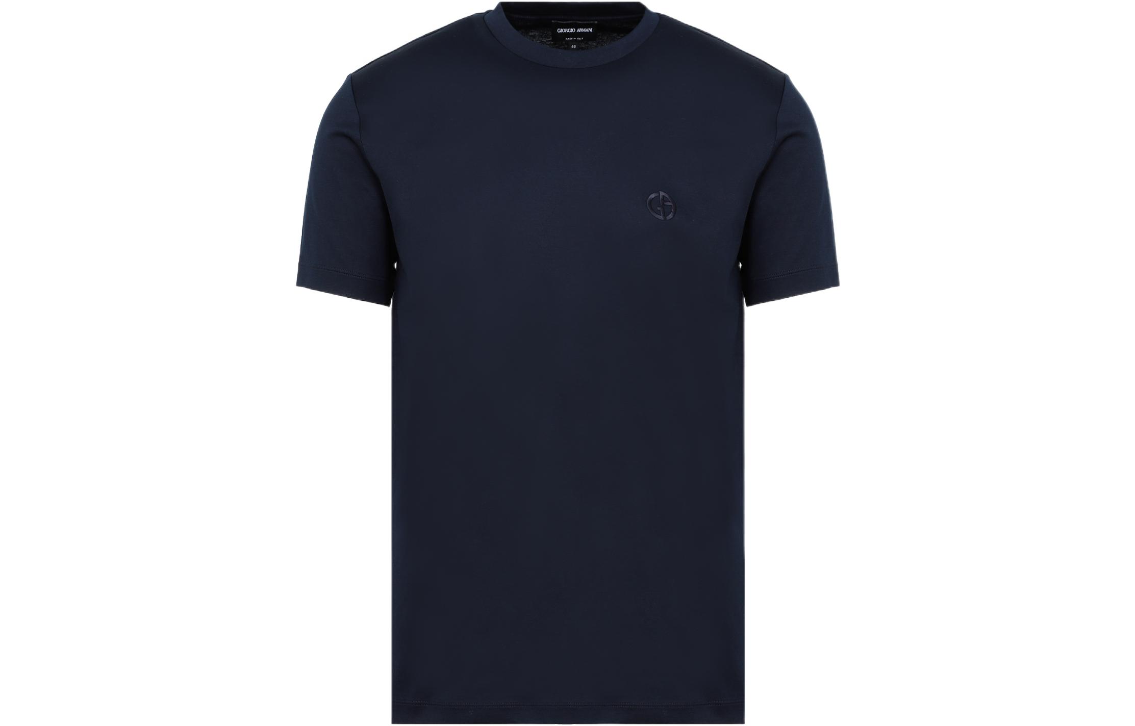 GIORGIO ARMANI Embroidered Logo Crew Neck  T-Shirt Blue 3HSM72-SJTKZ-UBWF