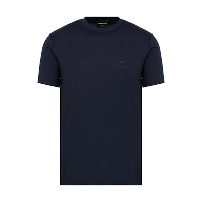 GIORGIO ARMANI Embroidered Logo Crew Neck T-Shirt Blue 3HSM72-SJTKZ-UBWF