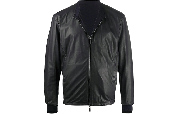 Giorgio Armani FW21 Black Leather Zip-Up Jacket 9SR80P9SP80