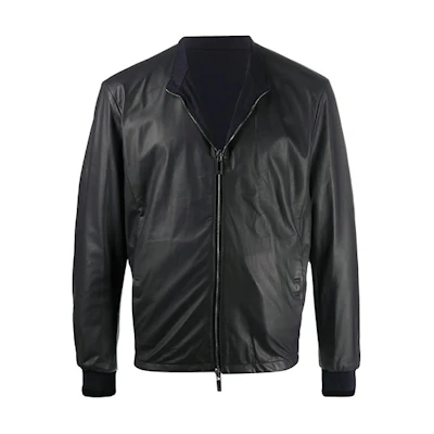 Giorgio Armani FW21 Black Leather Zip-Up Jacket 9SR80P9SP80