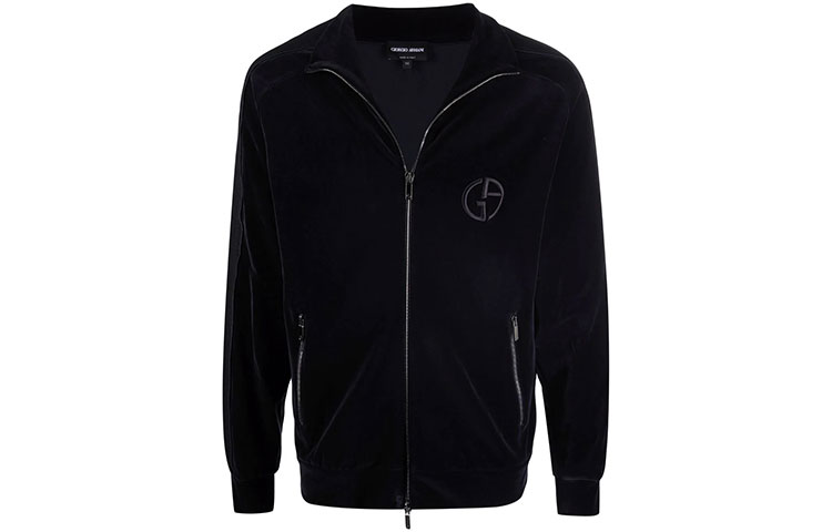 Giorgio Armani FW21 Black Velvet Jacket with Logo Embroidery 6KSB71SJNCZUBUV