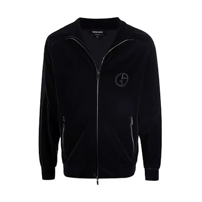 Giorgio Armani FW21 Black Velvet Jacket with Logo Embroidery 6KSB71SJNCZUBUV