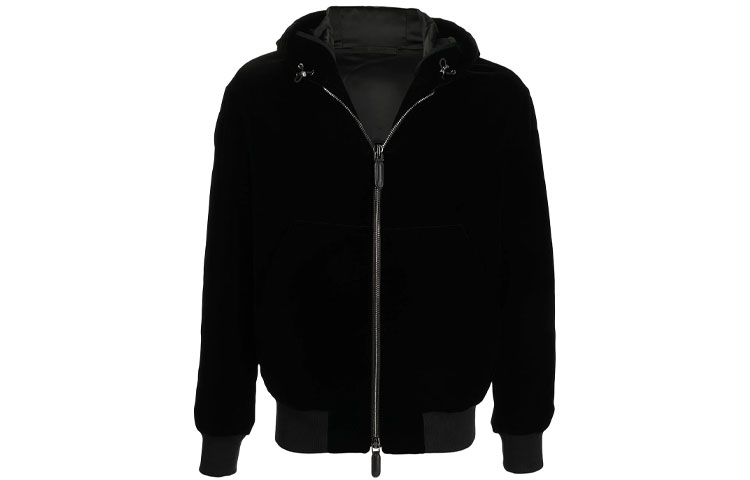 Giorgio Armani FW21 Black Velvet Zip-Up Hoodie Jacket 1WGOB05YT0025-UC99