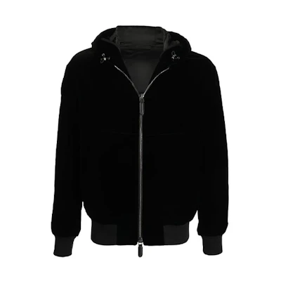 Giorgio Armani FW21 Black Velvet Zip-Up Hoodie Jacket 1WGOB05YT0025-UC99