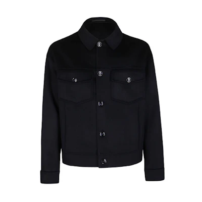 Giorgio Armani FW21 Blue Cashmere Blend Double-Badge Button Jacket 1WGOB065T0184UBUV