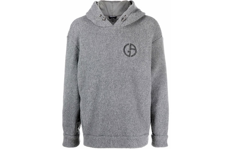 Giorgio Armani FW21 Gray Embroidered Logo Hoodie 6KSM58SJVEZU8ME