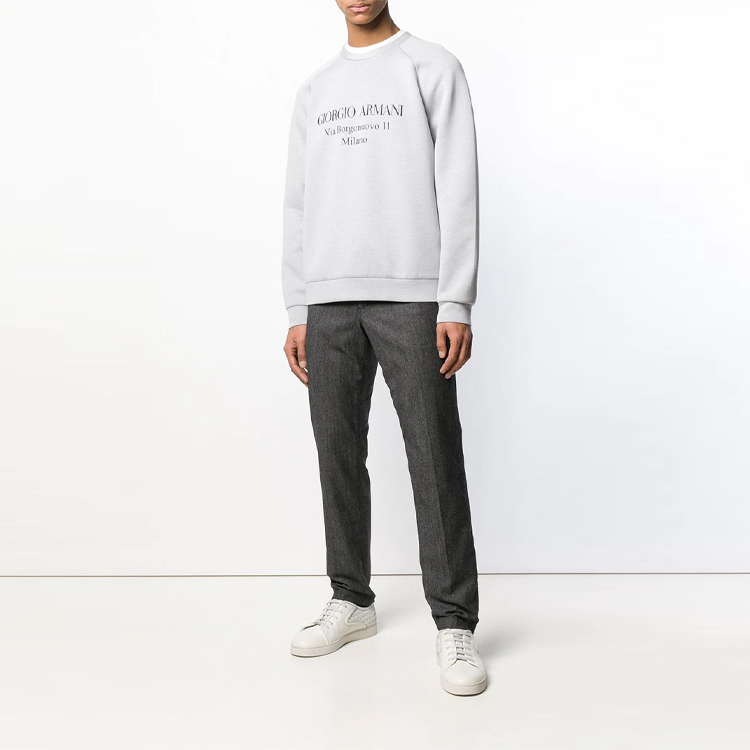 Lookbook ジョルジオ アルマーニ FW21 グレー ルーズフィット ロゴ柄 クルーネックスウェットシャツ 3GSM81SJSXZU84Y