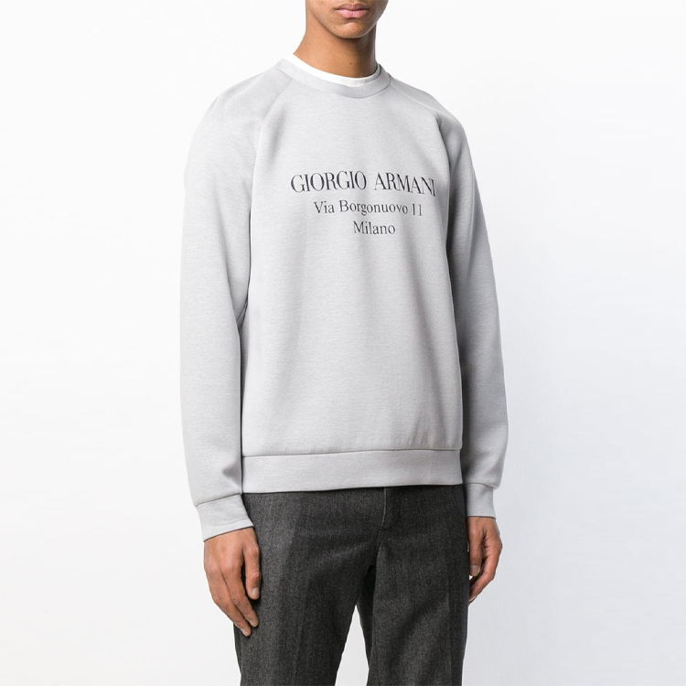 Shop ジョルジオ アルマーニ FW21 グレー ルーズフィット ロゴ柄 クルーネックスウェットシャツ 3GSM81SJSXZU84Y