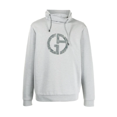 Giorgio Armani FW21 Grey Pullover Sweatshirt with Embroidered Logo 3KSM57SJSXZ-U84Y