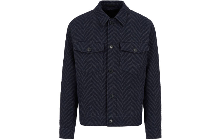 Giorgio Armani FW21 Striped Wool-Blend Button-Up Jacket in Navy Blue 1WGOB065T02S1FBUL