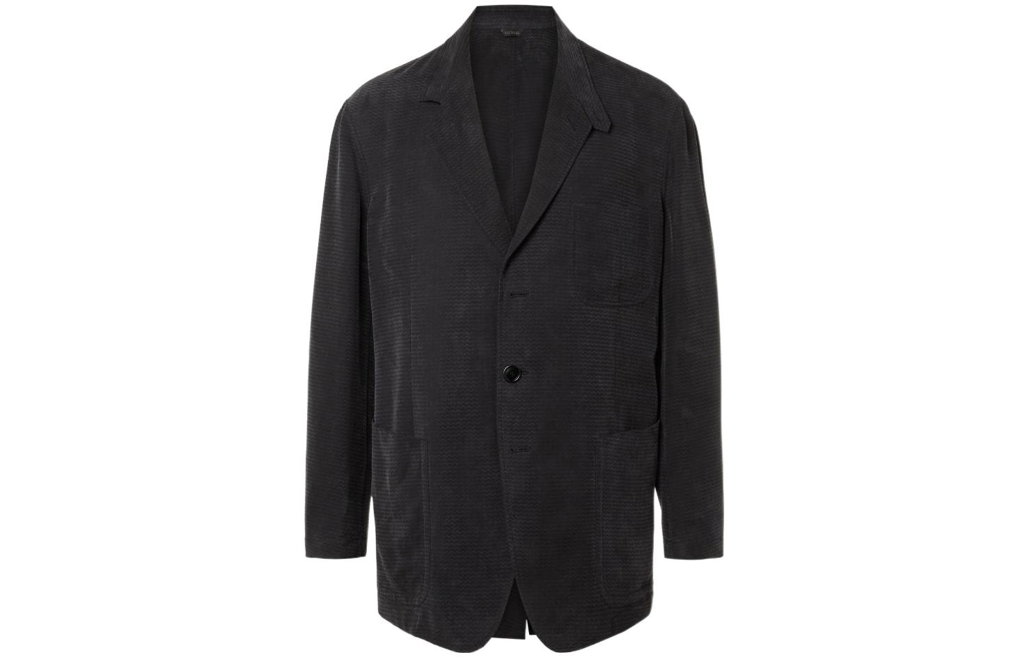 Order GIORGIO ARMANI FW22 Blazer Hitam Single-Breasted dengan Kerah Lapel. JVM1604571817781