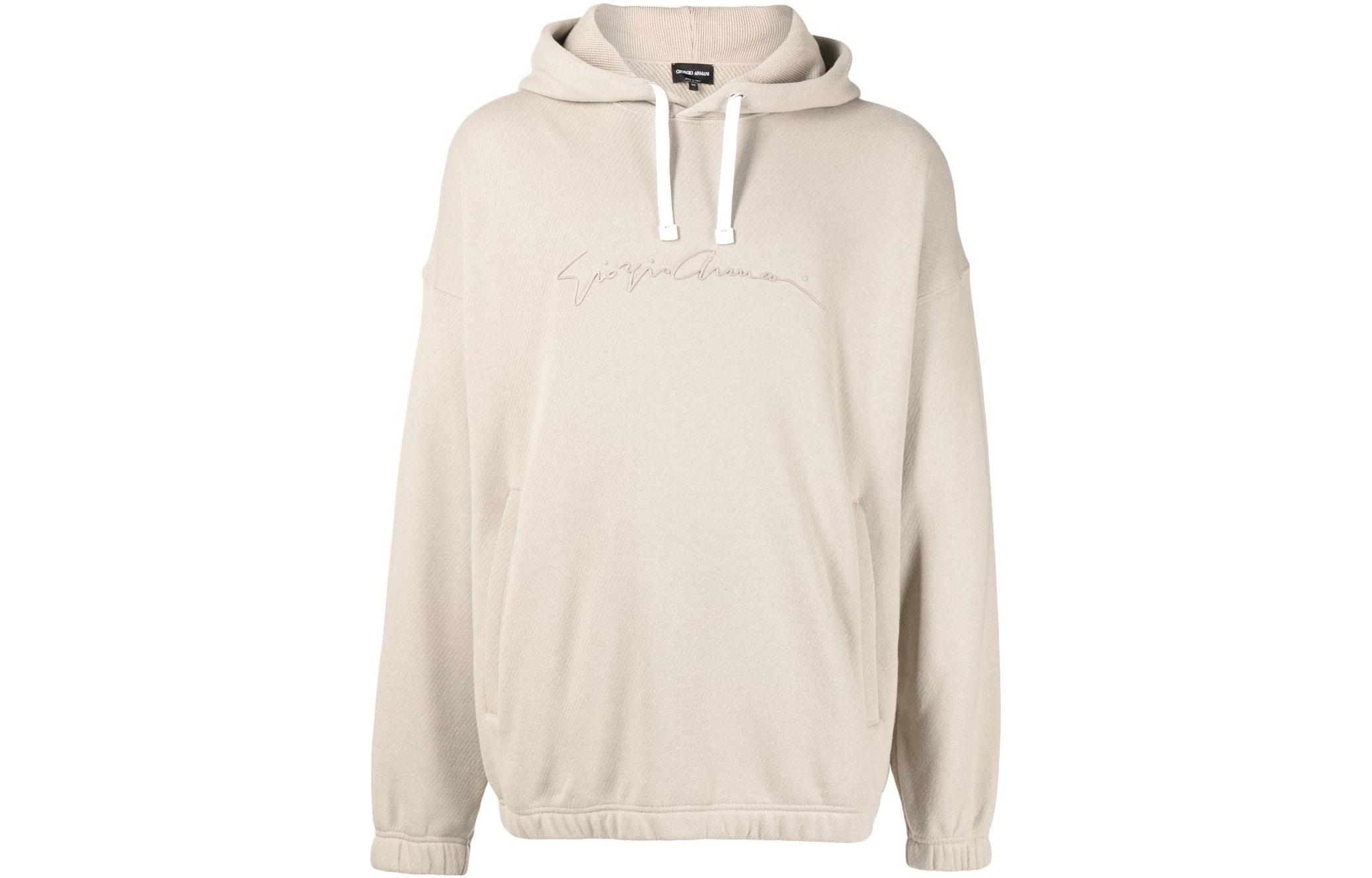 Giorgio Armani FW22 Beige Logo Print Pullover Hoodie Men 3LSM6G-SJL6Z-U1GG