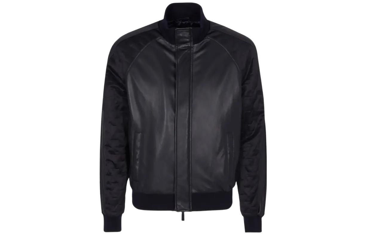 Giorgio Armani FW22 Black Leather Zip-Up Casual Jacket ISR01PISP01-922