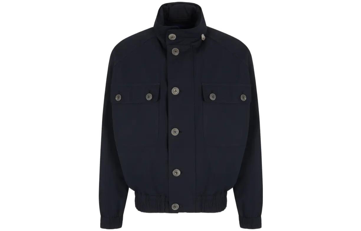 Giorgio Armani FW22 Black Mandarin Collar Button-Detail Jacket 2WGOB07RT03J1UBWF