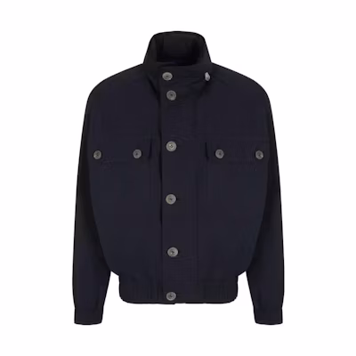 Giorgio Armani FW22 Black Mandarin Collar Button-Detail Jacket 2WGOB07RT03J1UBWF