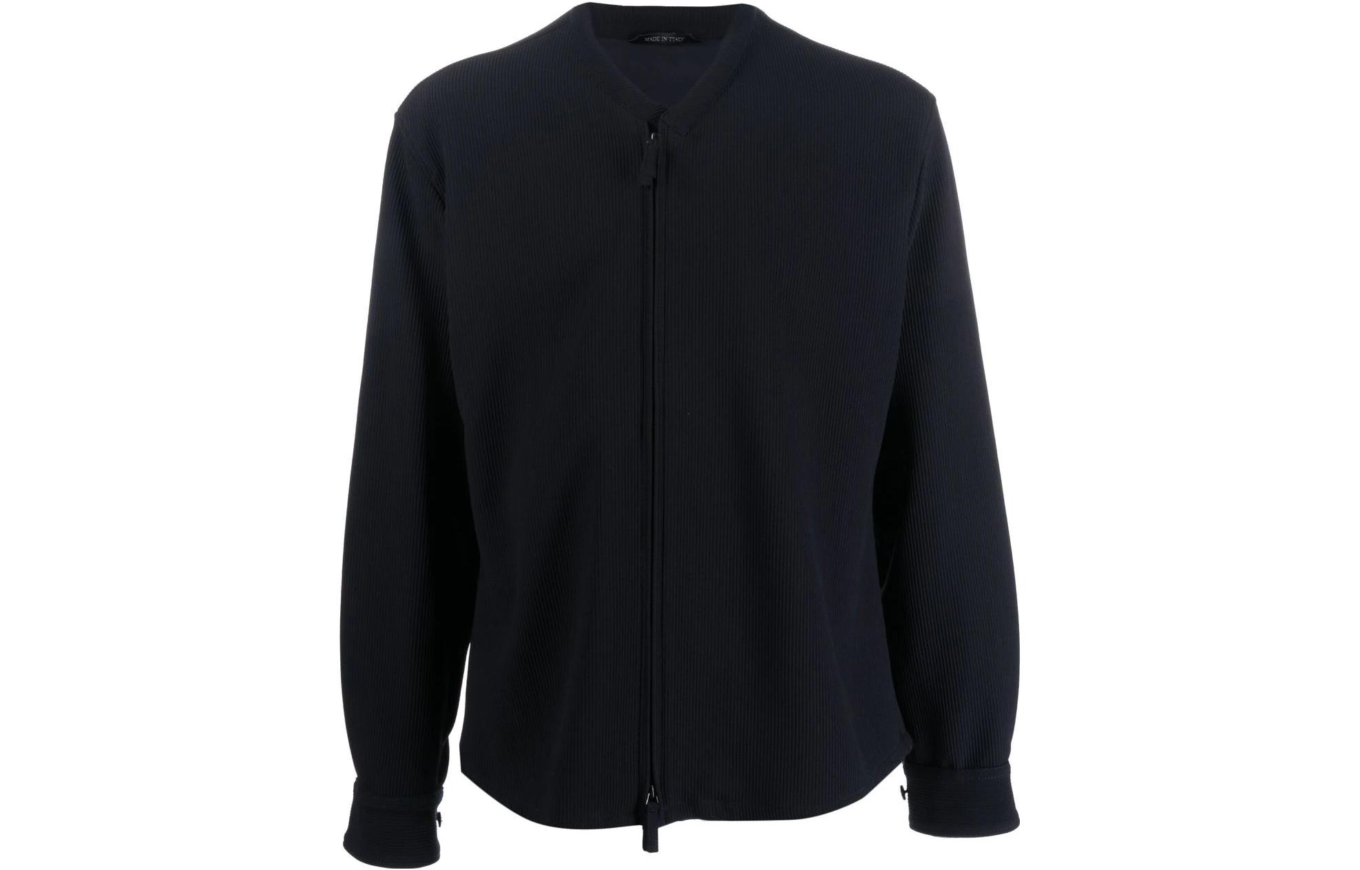 Giorgio Armani FW22 Black Solid V-Neck Zip Jacket 2WGGG0TU-T02R2-UBUV