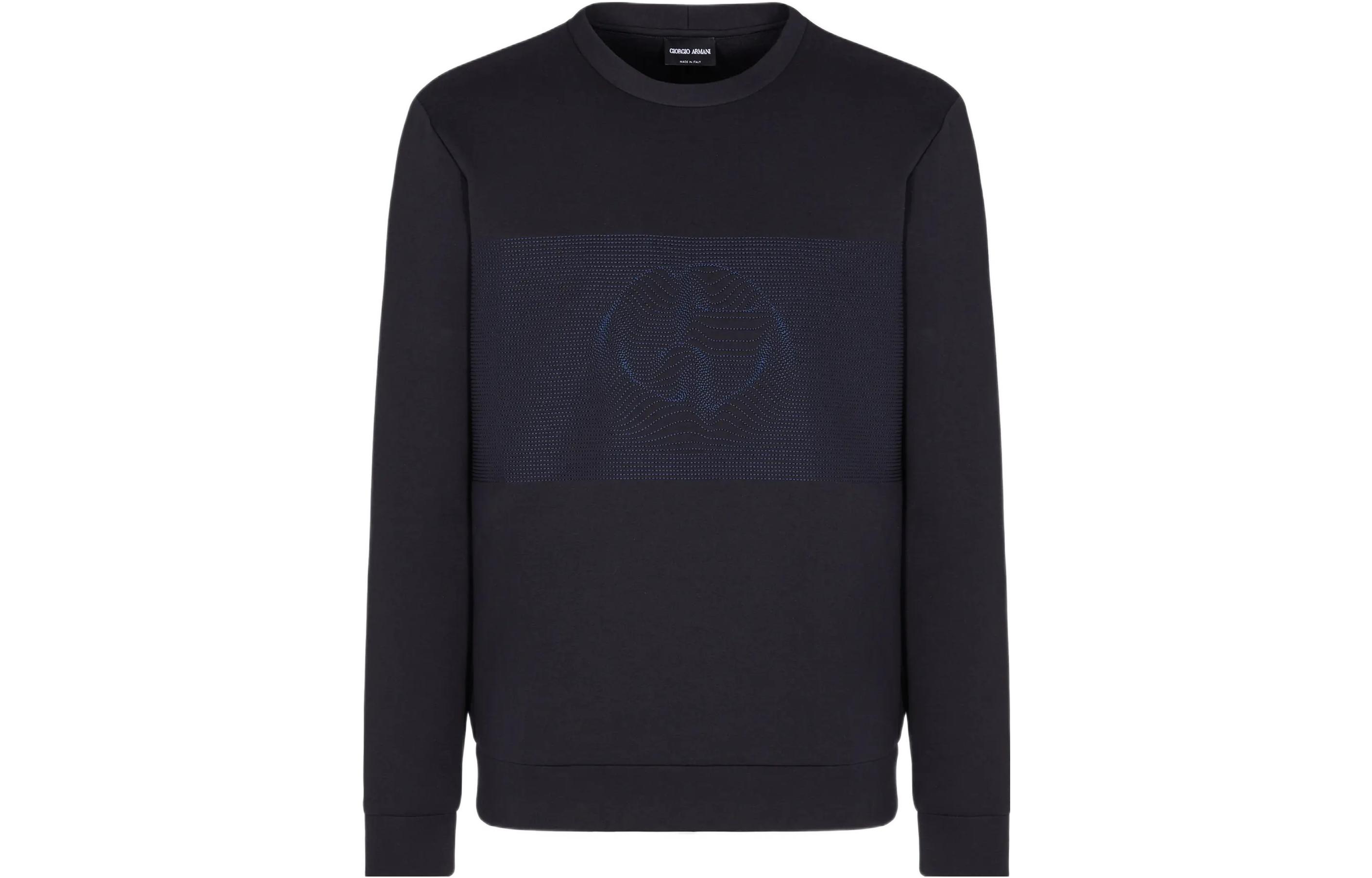 Giorgio Armani FW22 Color-Block 3D Embroidered Pullover Sweatshirt Black Mens 3LSM64-SJSXZ-UBVN