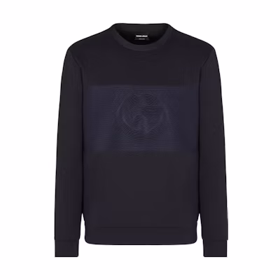 Giorgio Armani FW22 Color-Block 3D Embroidered Pullover Sweatshirt Black Mens 3LSM64-SJSXZ-UBVN