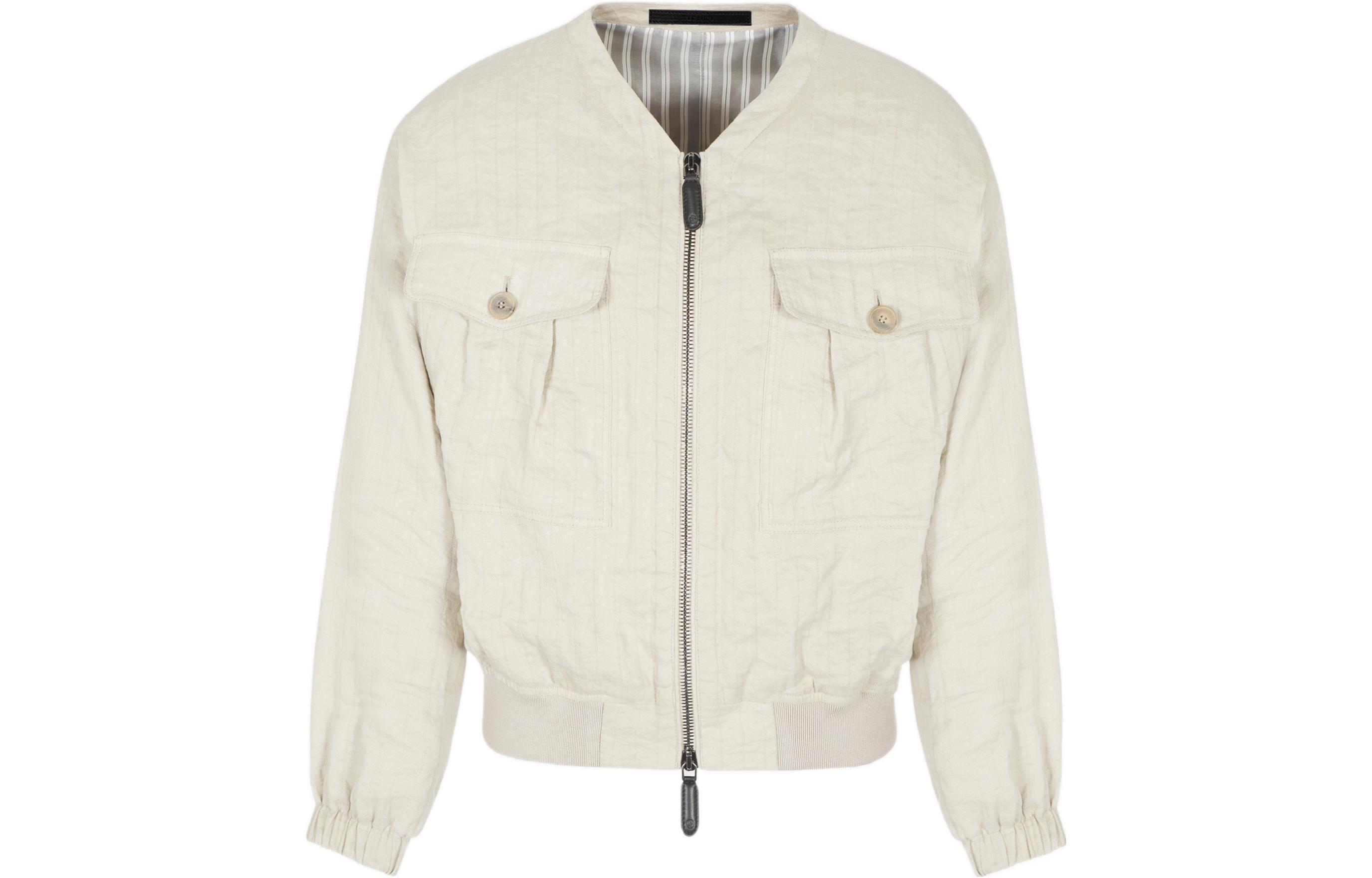 Giorgio Armani FW22 Cotton Linen Blend Zip Jacket Off-White 2SGOB079-T035U-U1L6