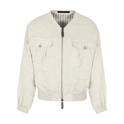 Giorgio Armani FW22 Cotton Linen Blend Zip Jacket Off-White 2SGOB079-T035U-U1L6