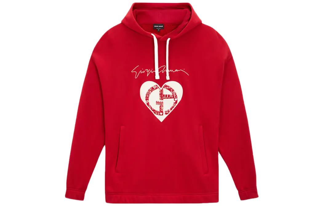 Giorgio Armani FW22 Heart Print Pullover Hoodie Red () 6LSM6G-SJL6Z-U53W