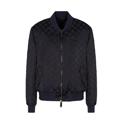 Giorgio Armani FW22 Jacquard Logo Baseball Jacket Black Back to School 2SGOB073T03A8UBWF