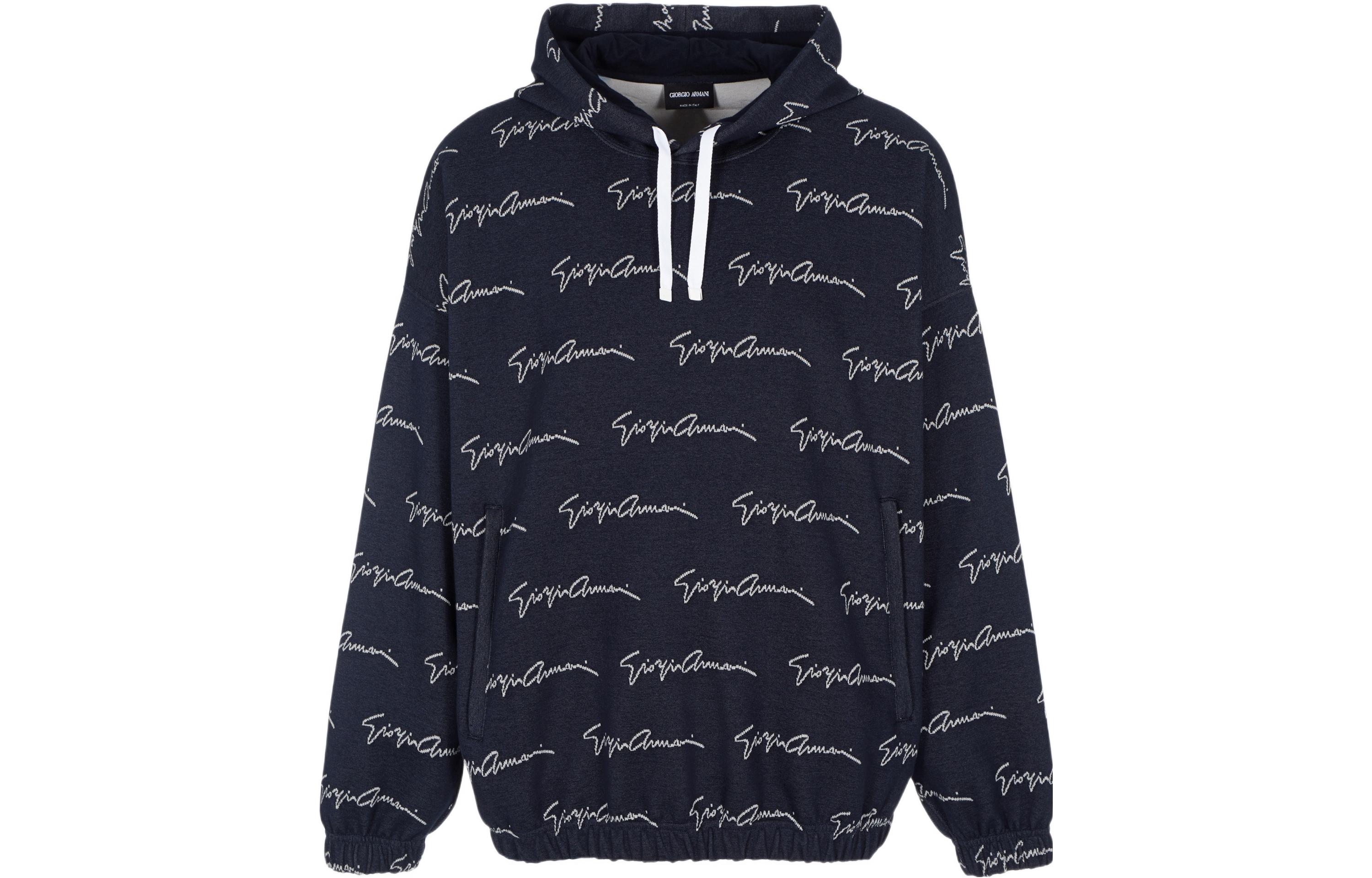 Giorgio Armani FW22 Monogram Navy Hoodie Pullover Long Sleeve 3LSM62-SJM2Z-FBM6