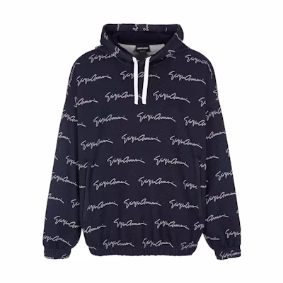 Giorgio Armani FW22 Monogram Navy Hoodie Pullover Long Sleeve 3LSM62-SJM2Z-FBM6