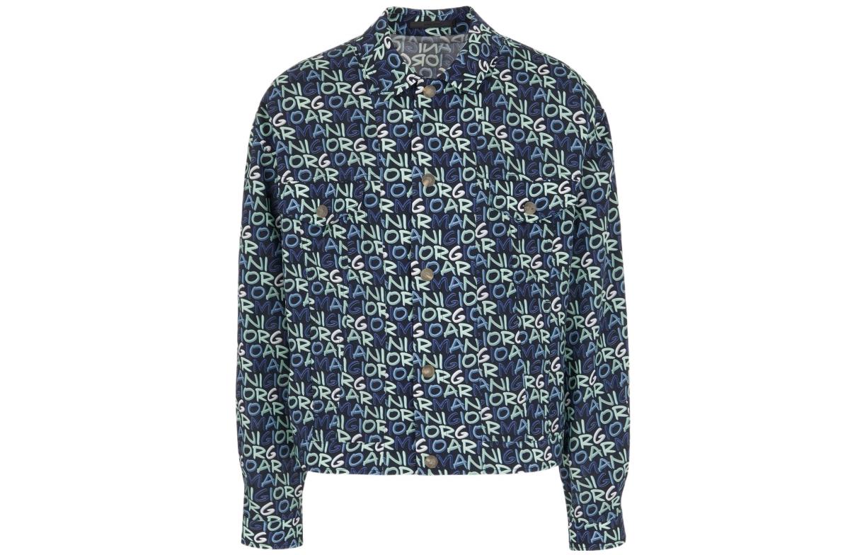 Giorgio Armani FW22 Monogram Print Shirt-Style Jacket Blue () 2WGOB07T-T03M2-PZ01